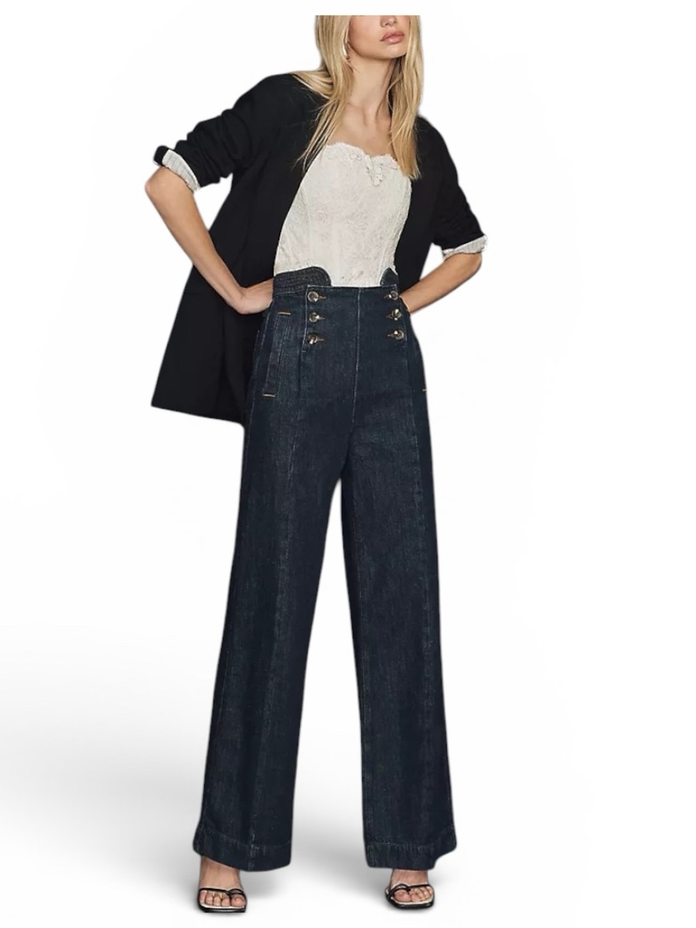 Seventy + Mochi Marie High Rise Wide Leg Crop Jeans Dark Wash Denim size 25